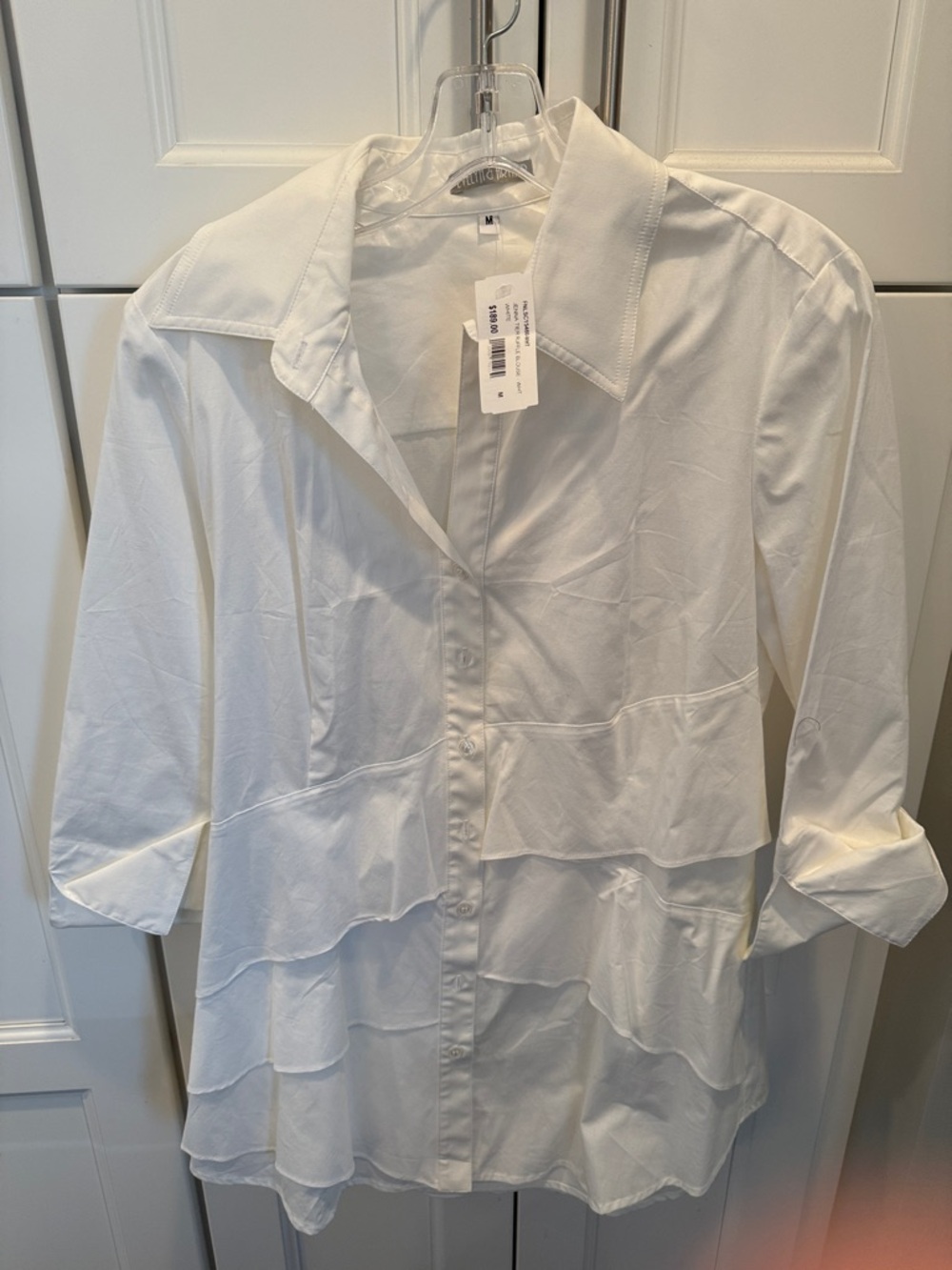 Women's White Ruffle Button-Front Blouse